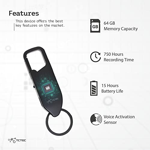 TCTEC 64GB Keychain Voice Recorder LandingCube